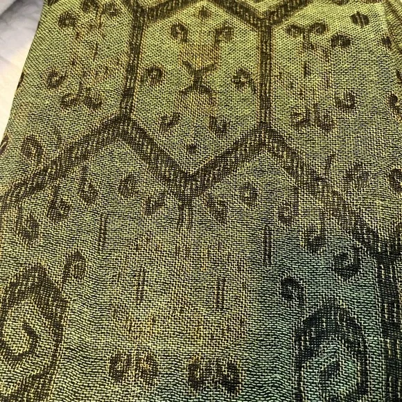 Green and Black Patterned Pashmina with Fringe - Picture 3 of 3